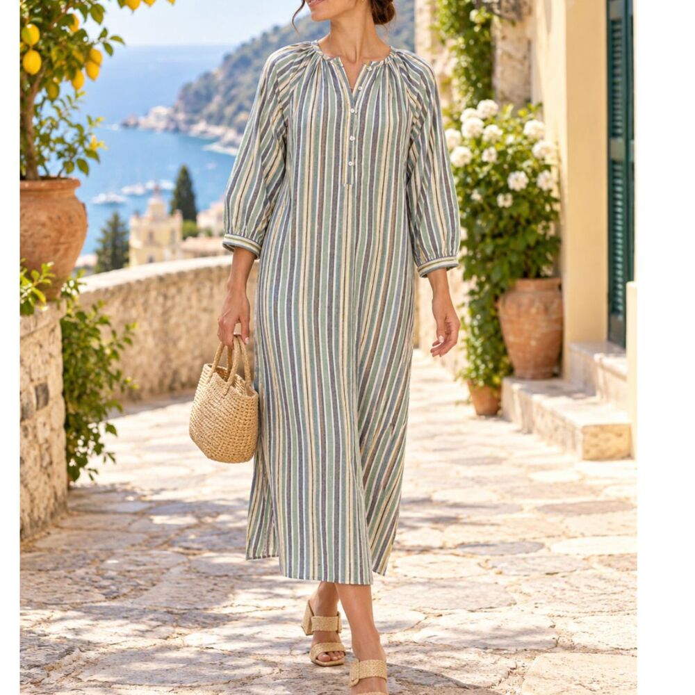 Tuckernuck Pomander Place Heidi Stripe Maxi Shirt Dress Multi Color L Resortwear